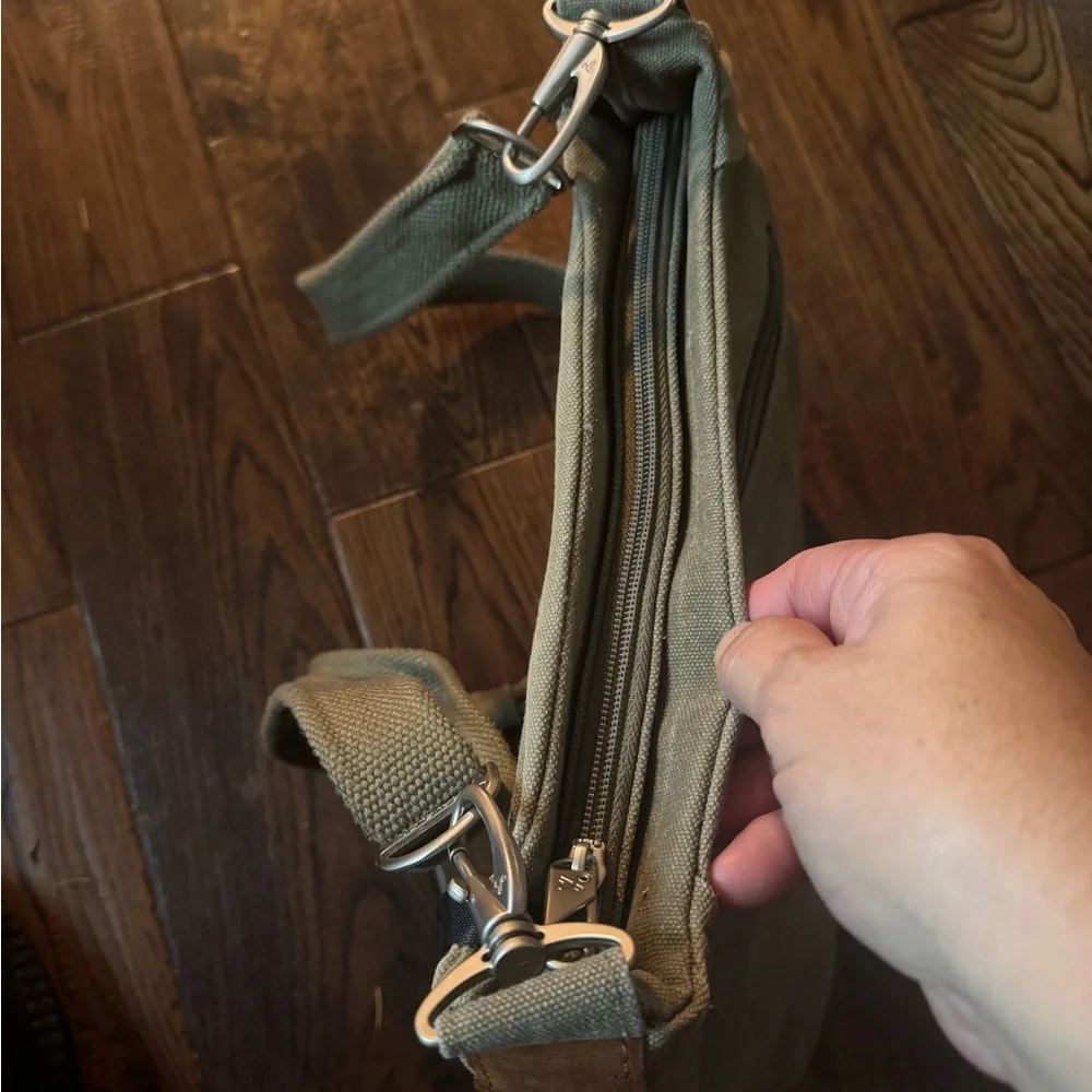 TRAVELON Olive Green Canvas Crossbody Bag Unisex
